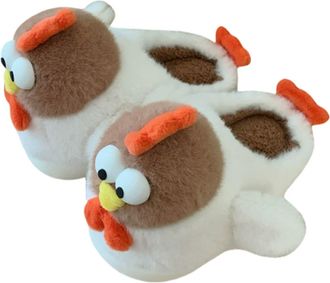 Generic Chicken Slippers for Women, Cute Cartoon Rooster House Shoes, Cozy Warm Indoor Outdoor Slippers with Non-slip Sole (White, UK, Adult, Women, 3, Numeri