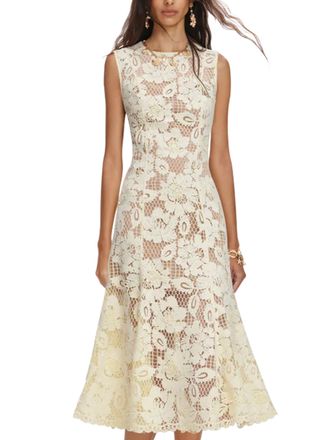 Self Portrait Intricate Crochet Lace Mini Dress with Floral Pattern