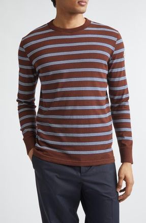 Moncler Stripe Long Sleeve T-Shirt in Brown at Nordstrom, Size X-Large