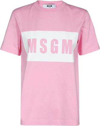 Msgm Logo Print Katoenen T-shirt - Dames - T-shirts - Roze - XS - Katoen - Tops