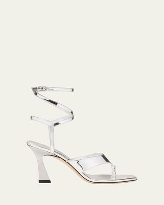 Stuart Weitzman 85mm Vinnie Metallic Leather Wrap Thong Sandals