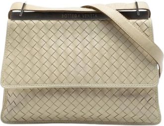 Bottega Veneta Pre-owned Woven Leather Crossbody Bag - Dames - Vintage Schoudertas - Beige - ONE Size - Leer - Vintage