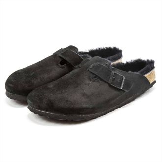 Birkenstock Mens Boston Shearling Suede Clogs In Black