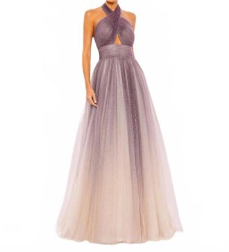 Mac Duggal Glitter Halter Ballgown Gown In Charcoal Ombre