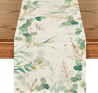 No Brand Camino De Mesa Elegante - Verde - Estampado De Eucalipto - Boda - Cocina - Decoraci&oacute;n Interior Y Exterior - Vacaciones - Fiesta - Sala De Estar - 3327