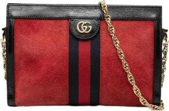Gucci Pre-owned Cross Body Bags, female, Red, Size: ONE SIZE Pre-owned Suede Crossbody Bag