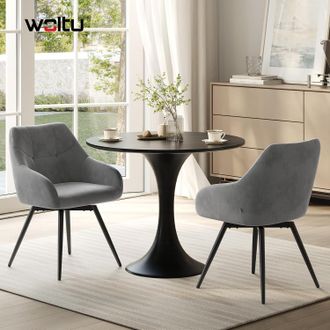 Woltu Woltu Sillas Giratorias (juego De 2), Sillas De Comedor Modernas De Terciopelo, Sillas Ergon&oacute;micas De Cocina Con Patas De Metal Para Sal&oacute;n, Azul Gris&aacute;