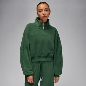 Nike Jordan Womens Jordan Flight Fleece Quarter-Zip Top in Green | HV0326-323