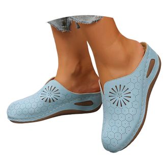 Generic Womens Platform Mules PU Slip on Memory Foam Non-Slip Lightweight Closed Toe Clogs Slippers Shoes Platform Clogs Round Closed Toe Sandals Sky Blue