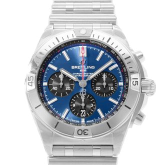 Breitling Pre-owned Breitling Chronomat Chronograph Automatic Chronometer Blue Dial Mens Watch AB0134