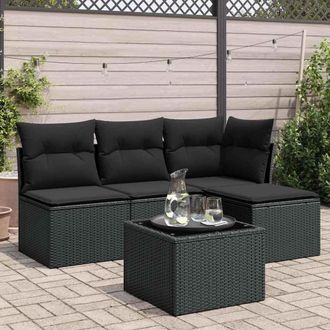 vidaXL Set De Muebles De Jard&iacute;n 5 Pzas Y Cojines Rat&aacute;n Sint&eacute;tico Negro Vidaxl