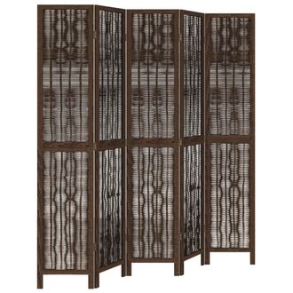 vidaXL Biombo Separador De 5 Paneles Madera Paulownia Marr&oacute;n Oscuro Vidaxl