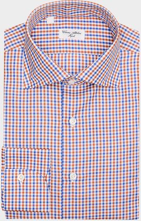 Cesare Attolini Mens Cotton Micro-Gingham Spread-Collar Sport Shirt