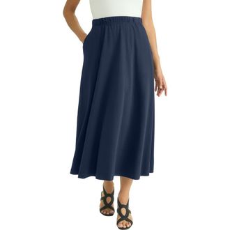 Jessica London Soft Ease Midi Skirt in Navy at Nordstrom, Size 20
