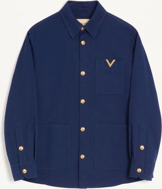 Valentino Giacca Camicia Valentino In Gabardina Di Cotone Con Vgold Uomo BLUETTE 44