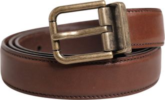 Dolce & Gabbana Men Brown Classic Leather Metal Buckle Mens Belt