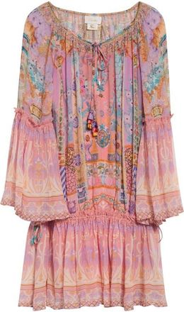Camilla Gaudi Print Long Sleeve Drop Waist Silk Dress in Howdy Gaudi at Nordstrom, Size Medium