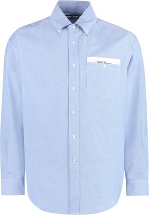 Palm Angels Katoenen overhemd met button-down kraag - Heren - Zakelijke Overhemden - Blauw - L - Katoen - Overhemden