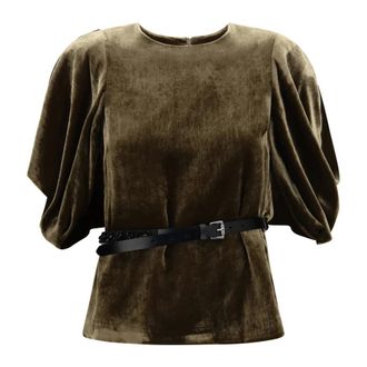 P.A.R.O.S.H. P.a.r.o.s.h. - Fluwelen Top - Dames - Blouses & Shirts - Groen - Maat: M