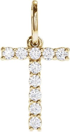 Diamond2Deal 14k Gold 1/6ct Lab-Grown Diamond Initial T Pendant