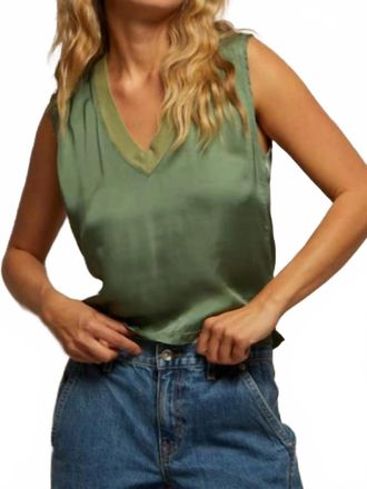 perfectwhitetee Celina Satin V Neck In Aloe