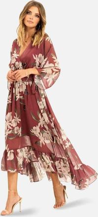 Yumi Floral Print Midi Wrap Dress in Rose Pink at Nordstrom, Size 10