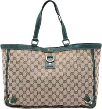 Gucci Pre-owned Vintage Canvas Tote Bag - Dames - Vintage Shopper - Beige - ONE Size - Leer - Vintage