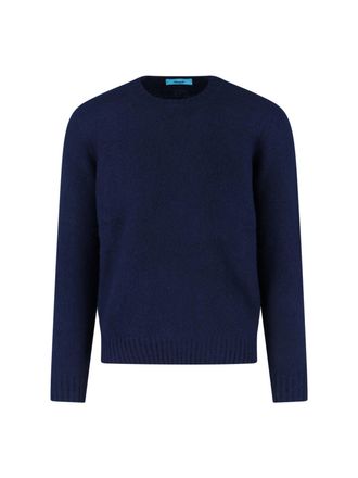 Drumohr Navy Blue Wool Sweater with Ribbed Finishes
