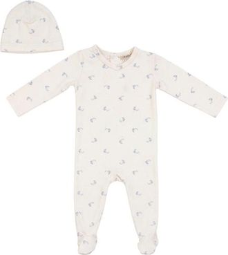 Fragile Boy Cotton Floral Romper with Matching Hat in Blue/natural at Nordstrom, Size 3M