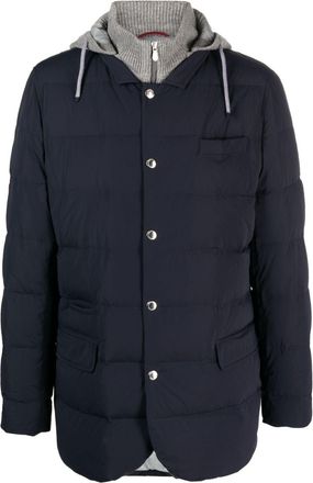Brunello Cucinelli feather-down hooded jacket - men - Polyamide/Virgin Wool/Elastane/Cashmere/Silk/Nylon/Cotton/Feather Down - S - Blue