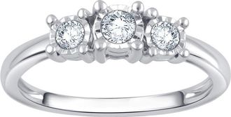 DiamondMuse 0.25 cttw Sterling Silver 3 Stone Diamond Engagement Ring for Women (I-J, I2-I3)