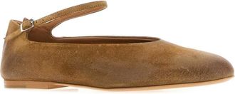 Jil Sander Womens Camel Suede Elyss Ballerinas Walnut Ballerine Flat Shoes