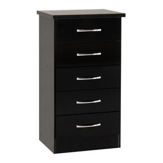 Seconique Nevada 5 Drawer Narrow Chest - L40 x W50 x H93 cm - Black Gloss