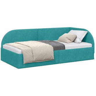 vidaXL Corner Bed Frame with Headboard Turquoise 80 cm x 200 cm Velvet vidaXL