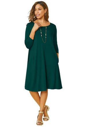 Jessica London Stretch Knit Three-Quarter Sleeve T-Shirt Dress in Emerald Green at Nordstrom, Size 12
