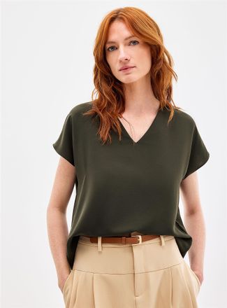 Contemporaine Womens Cap-sleeve flowy blouse