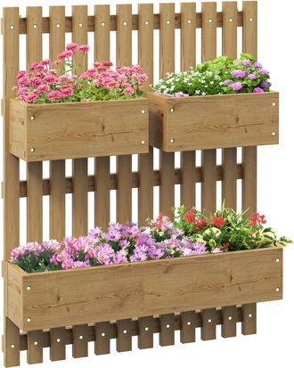 OUTSUNNY Wooden Garden Planters with Trellis Wall-mounted Raised Garden Bed | TJ Hughes