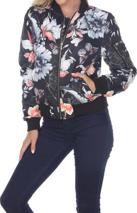 White Mark Floral Bomber Jacket In Black