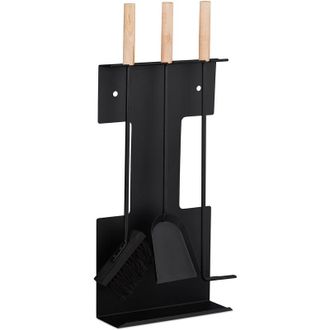 Elle Juego De Chimenea De 4 Piezas, Accesorios De Acero: Pala, Cepillo, Soporte, Atizador, Color Negro