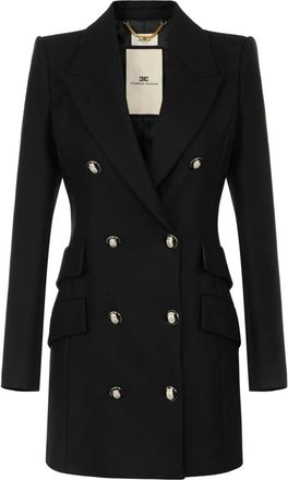 Elisabetta Franchi Jas in dubbellaags cr&ecirc;pe stof - Dames - Mantel - Zwart - XL - Leer - Jassen