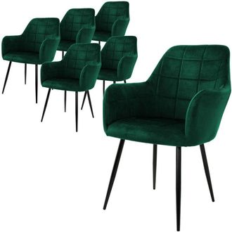 ML Design Ml-design - Ecd Germany Juego De 6 Sillas De Comedor Con Respaldo Y Reposabrazos Verde Oscuro Asiento De Terciopelo Tapizado Sill&oacute;n Con Patas De Metal