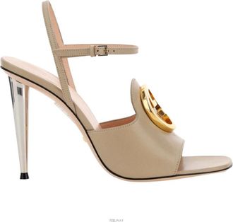 Gucci Double G Thong Sandaal - Dames - Sandalen met hakken - Beige - 36 EU - Leer - Schoenen