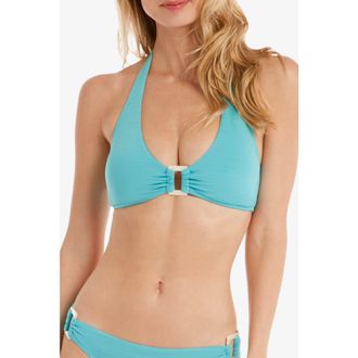 Helen Jon Tortoise Halter in Textured Coastal Blue at Nordstrom, Size X-Small