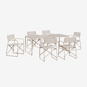 Sklum Set De Mesa Rectangular 185x85 Cm Y 6 Sillas De Director Plegables Para Jard&iacute;n En Acero Melida Sklum