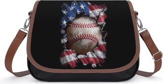 Generic Baseball U.S. Flag Small Womens Crossbody Bags Shoulder Handbag with Adjustable Strap for Travel