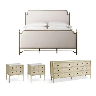 Frontgate Whitby/Etienne Bedroom Set in French Linen - Queen, Bed, Two Bedside Chests and Six-Drawer Dresser - Frontgate