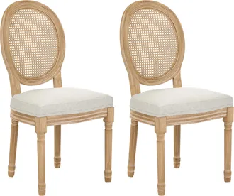 Beliani Conjunto De 2 Sillas De Comedor Tapizadas Respaldo Ovalado Con Trenza Vienesa Estilo R&uacute;stico Franc&eacute;s Luis Xvi Marr&oacute;n Claro/beige Nivloc