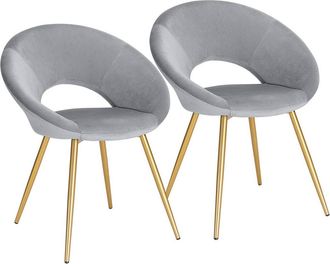 Woltu Woltu Sedia Sala Da Pranzo Cucina Salotto Ufficio Gambe Gold In Metallo Velluto 2x Grigio Chiaro