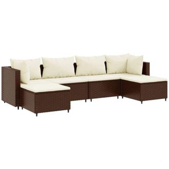 vidaXL Set Muebles De Jard&iacute;n 6 Piezas Y Cojines Rat&aacute;n Sint&eacute;tico Marr&oacute;n Vidaxl
