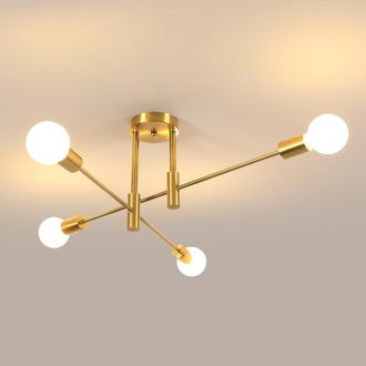 OEM L&aacute;mpara De Techo Vintage, E27, De Metal Industrial Con 4 Luces, Color Dorado, Ideal Para Sal&oacute;n, Dormitorio O Cocina. Di&aacute;metro: 53 Cm (bombillas No Inc